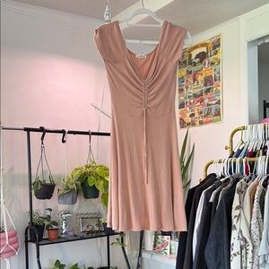Rolla Coster Ribbed Midi Dress Drawstring Front Casual Pink‎ Size M
